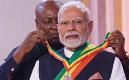 “PM मोदी को घाना का सर्वोच्च नागरिक सम्मान ‘Officer of the Order of the Star of Ghana’ मिला”