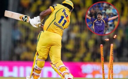 सैमसन का बैट छूटा, त्यागी की बॉल पर बोल्ड हुए