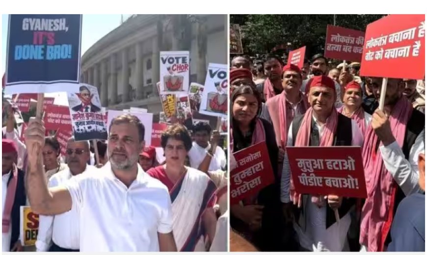 दिल्ली मार्च में साथ दिखे राहुल-अखिलेश, लेकिन कम हुई नजदीकी